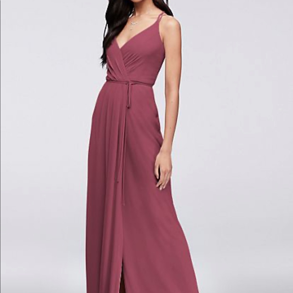 Double-Strap Long Georgette Bridesmaid Wrap Dress